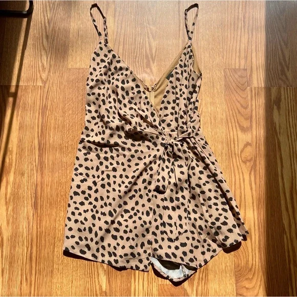 Cheetah Print Wrap-Front Romper - Picture 7 of 15
